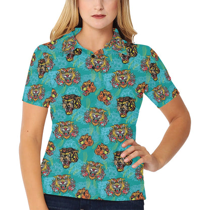 Tattoo Tiger Head Print Design LKS304 Women's Polo Shirt
