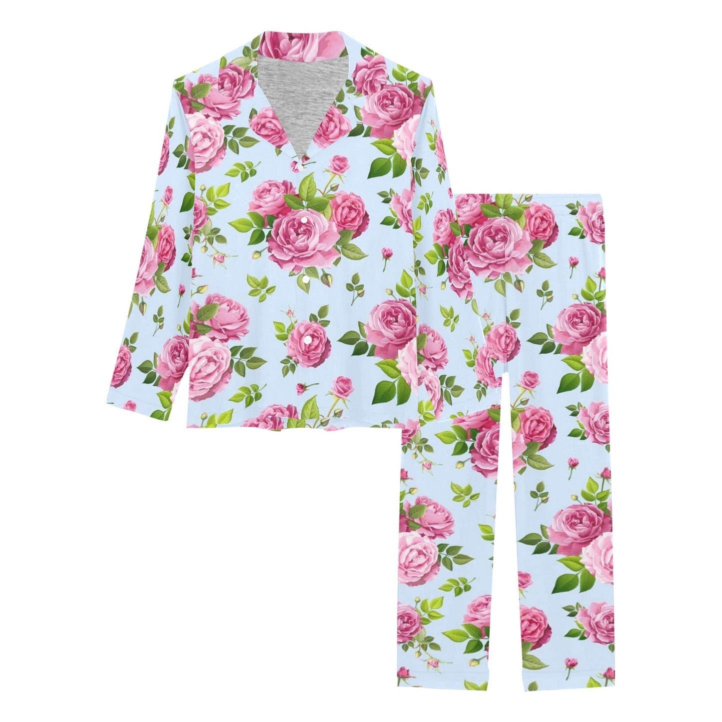 Rose Pink Pattern Print Design RO08 Women's Long Pajama Set