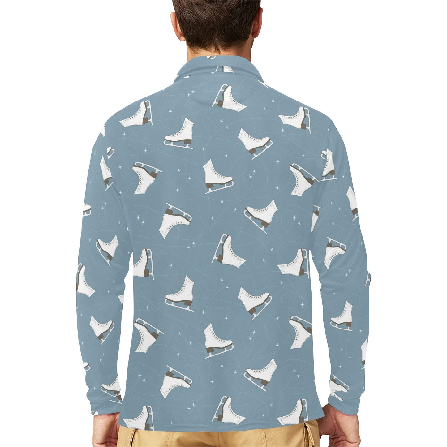 Ice Skate Pattern Print Design 02 Long Sleeve Polo Shirt For Men's