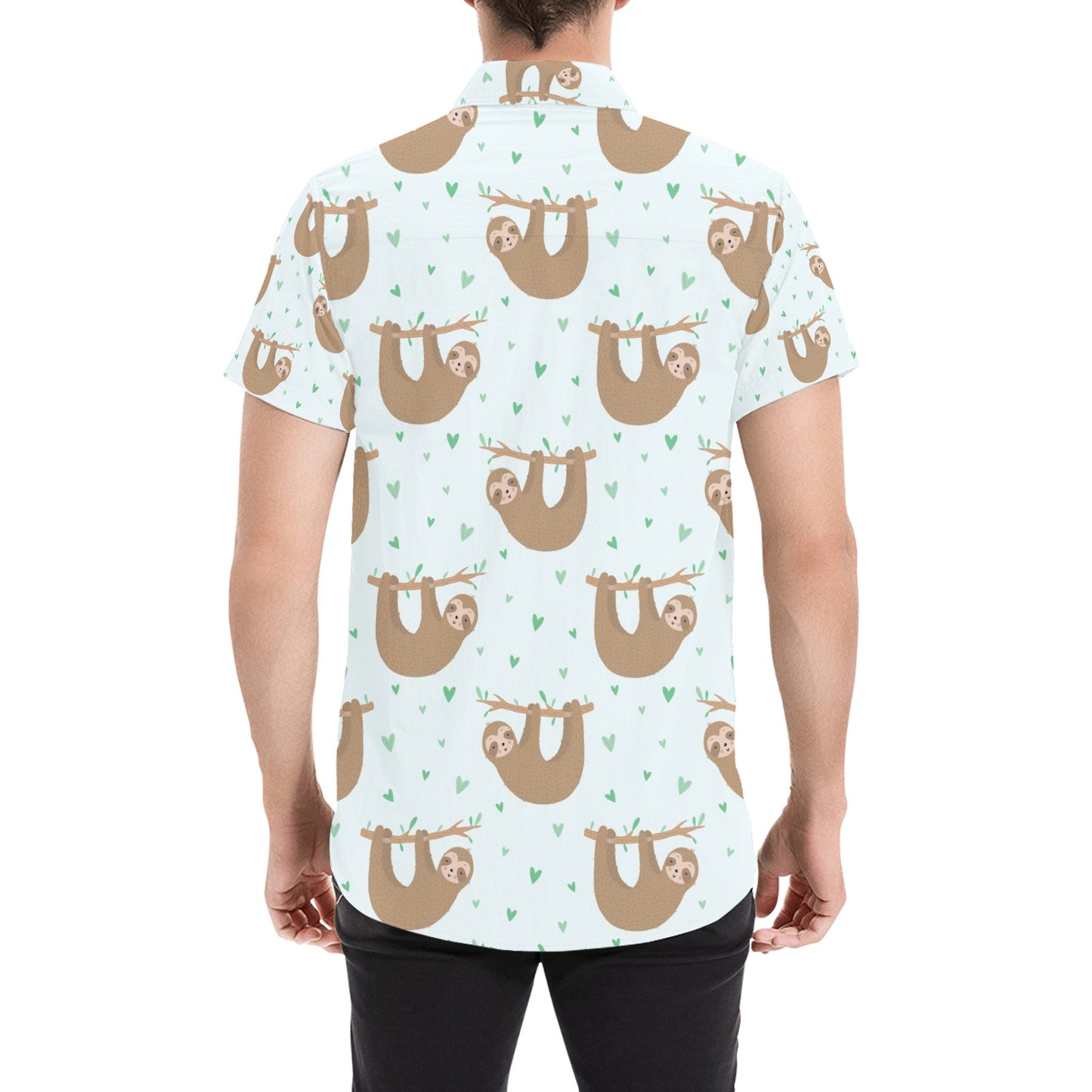 Sloth Print Design LKS308 Men Short Sleeve Button Up Shirt