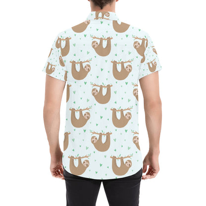 Sloth Print Design LKS308 Men Short Sleeve Button Up Shirt