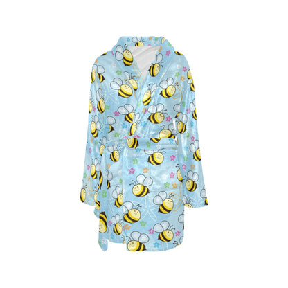 Bee Pattern Print Design BEE03 Women's Fleece Robe