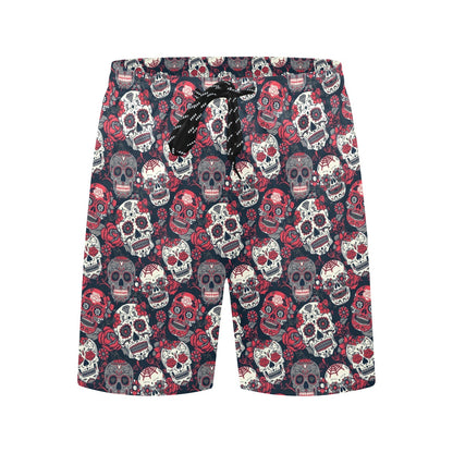 Sugar Skull Print Design LKS303 Men's Swim Trunks Beach Shorts