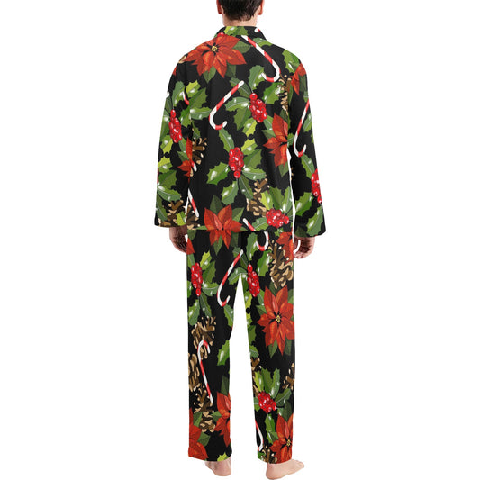 Poinsettia Pattern Print Design POT01 Men's Long Pajama Set