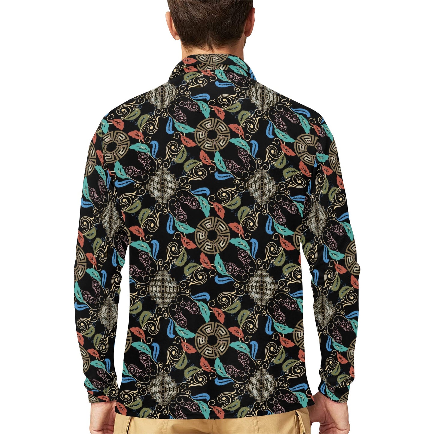 Ancient Greek Print Design LKS308 Long Sleeve Polo Shirt For Men's