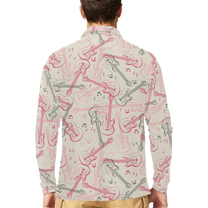 Bass Guitar Pattern Print Design 02 Long Sleeve Polo Shirt For Men's