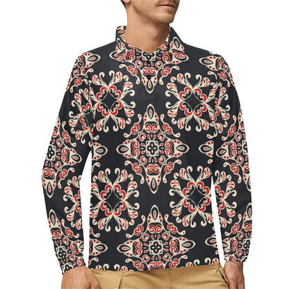 Medallion Pattern Print Design 01 Long Sleeve Polo Shirt For Men's