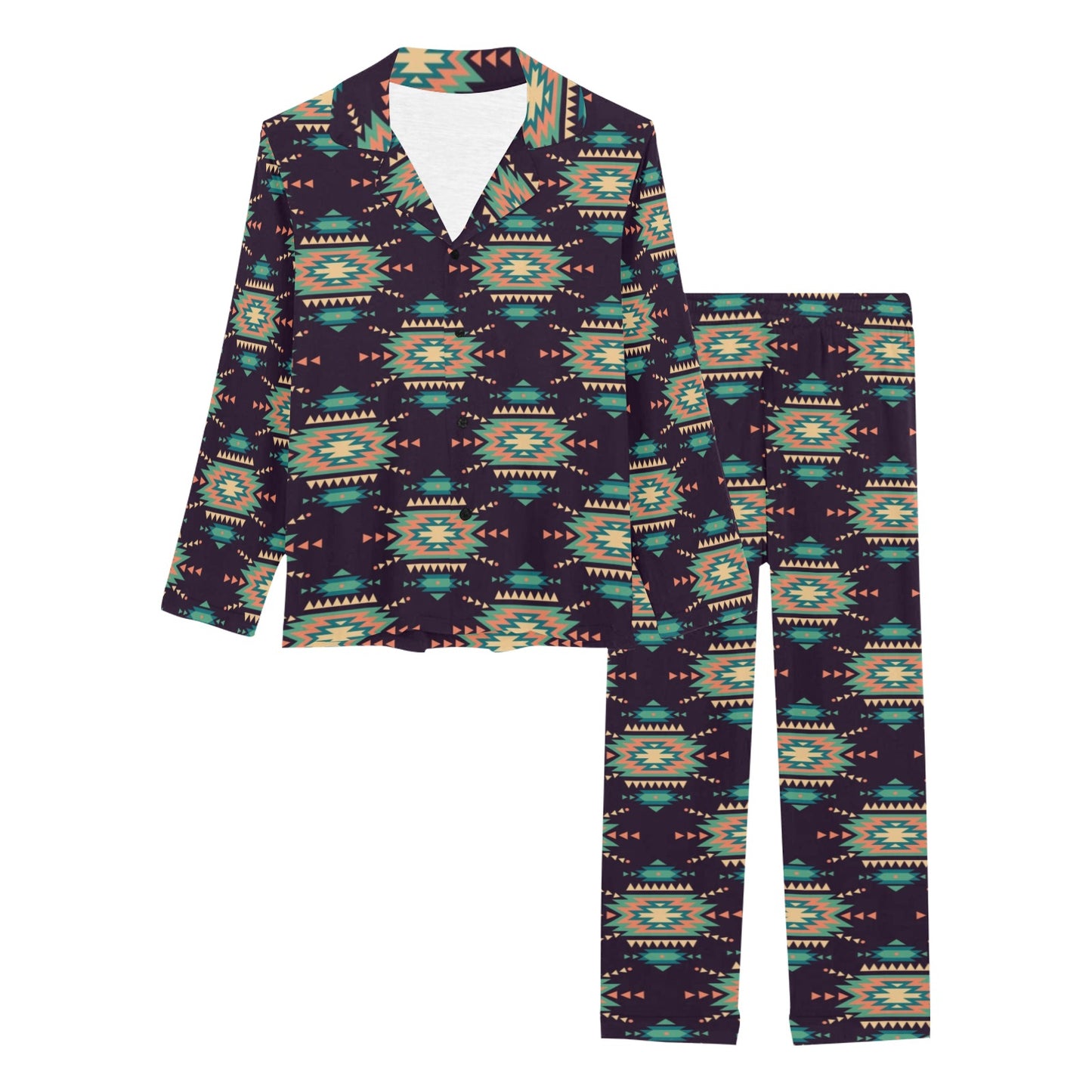 Navajo Geometric Style Print Pattern Women's Long Pajama Set