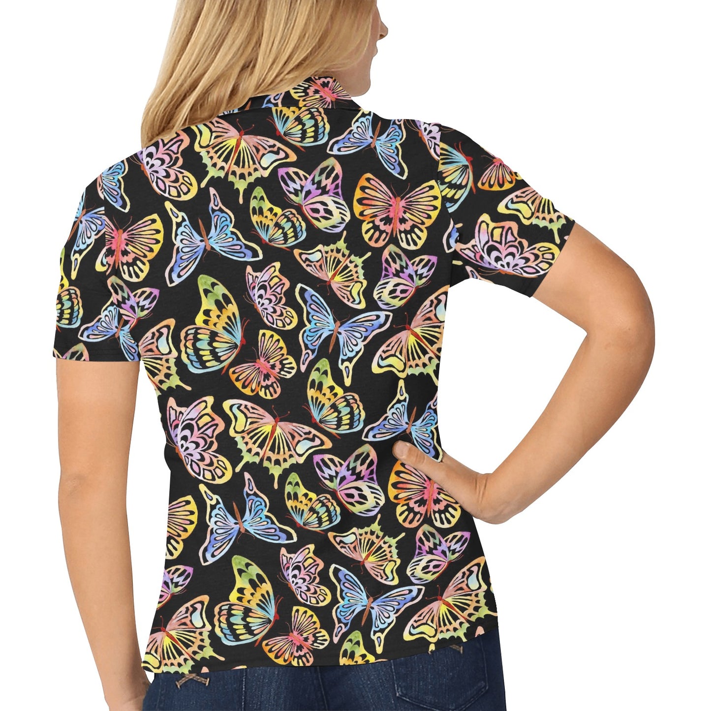 Butterfly Water Color Rainbow Women's Polo Shirt