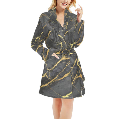 Marble Pattern Print Design 02 Women's Fleece Robe