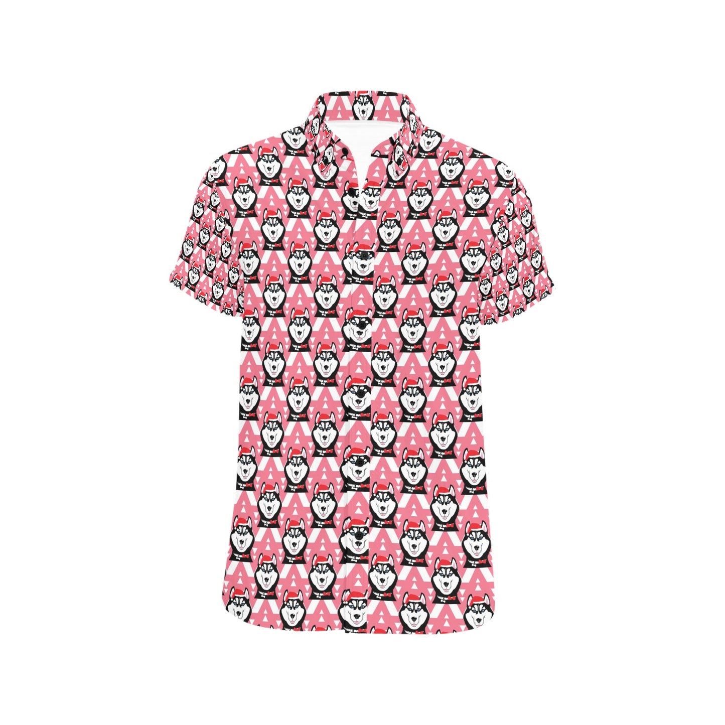 Siberian Huskies Christmas Themed Print Design LKS302 Men Short Sleeve Button Up Shirt