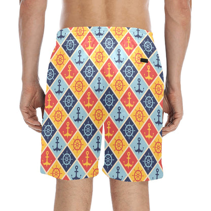 Nautical Pattern Design Themed Print Men's Swim Trunks Beach Shorts