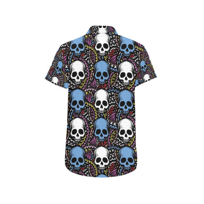 Skull Print Design LKS305 Men Short Sleeve Button Up Shirt