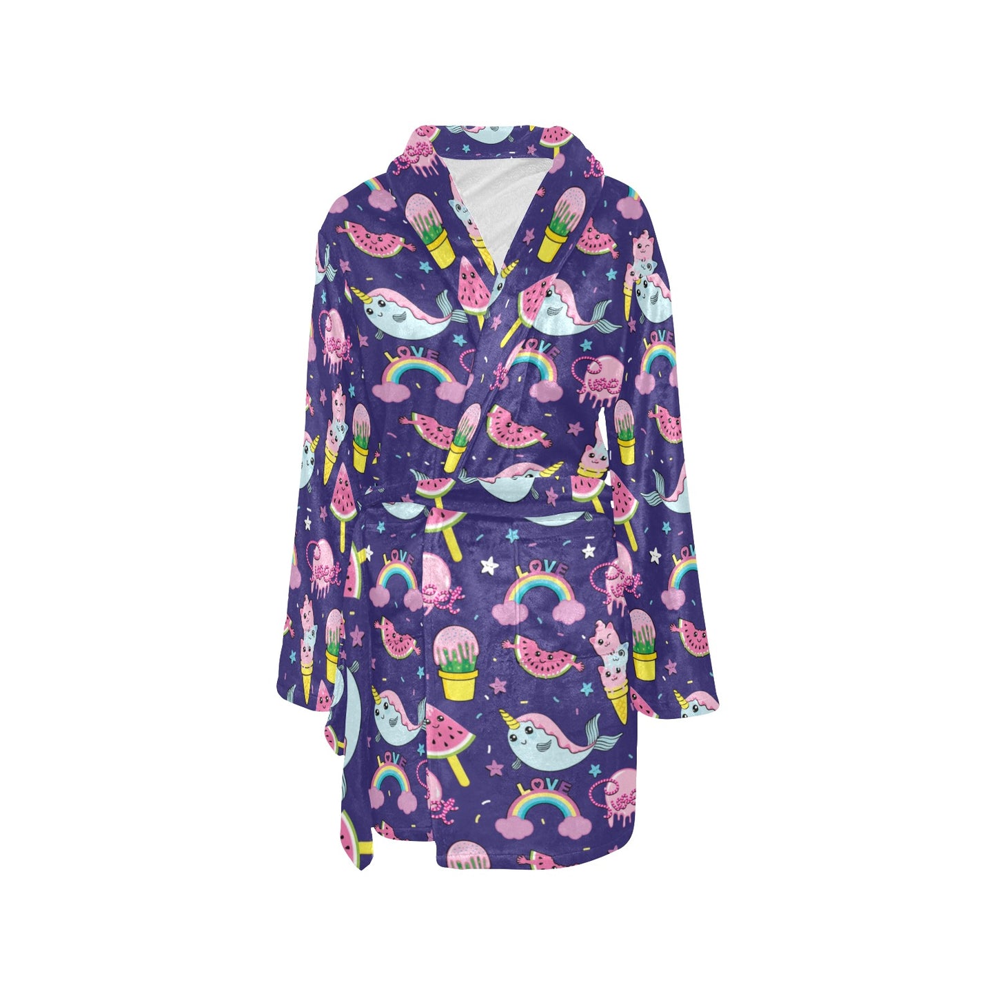 Narwhal Cute Pattern Print Design 02 Women's Fleece Robe