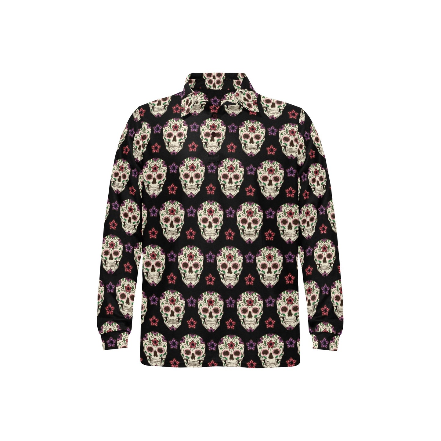 Sugar Skull Print Design LKS304 Long Sleeve Polo Shirt For Men's