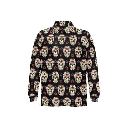 Sugar Skull Print Design LKS304 Long Sleeve Polo Shirt For Men's