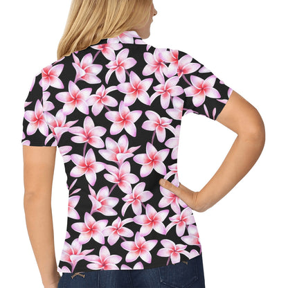 Pink Plumeria Pattern Print Design PM09 Women's Polo Shirt