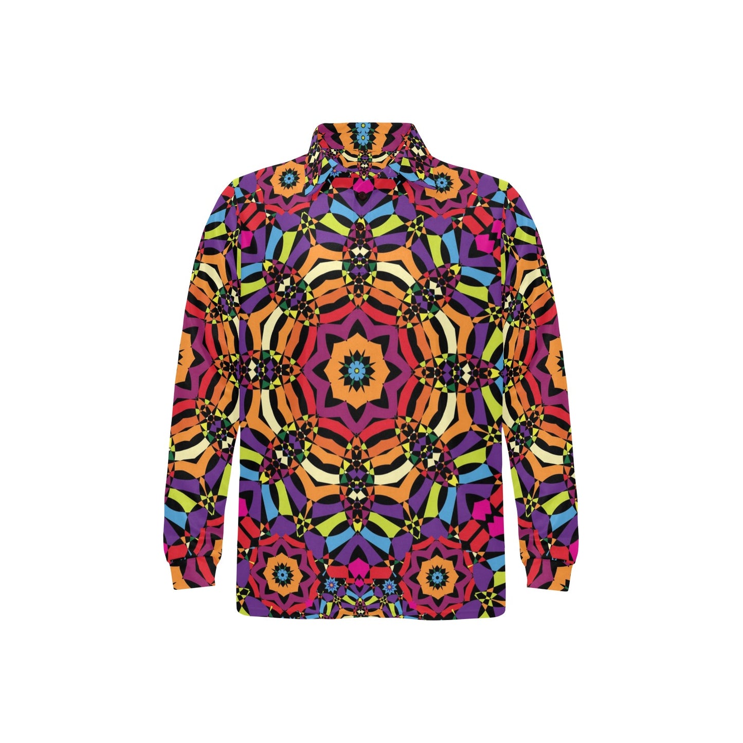 Kaleidoscope Pattern Print Design 01 Long Sleeve Polo Shirt For Men's