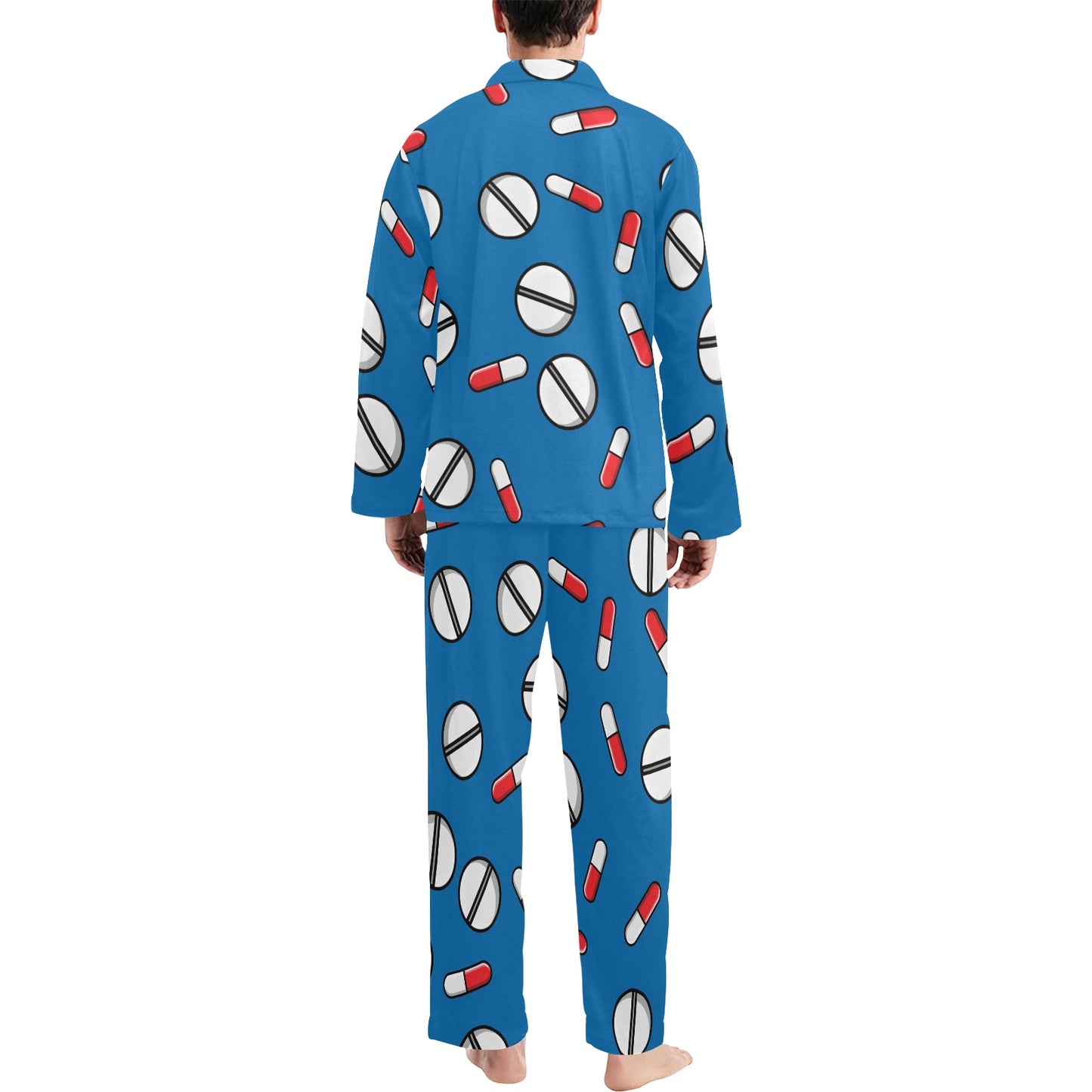 Pill Pattern Print Design A05 Men's Long Pajama Set