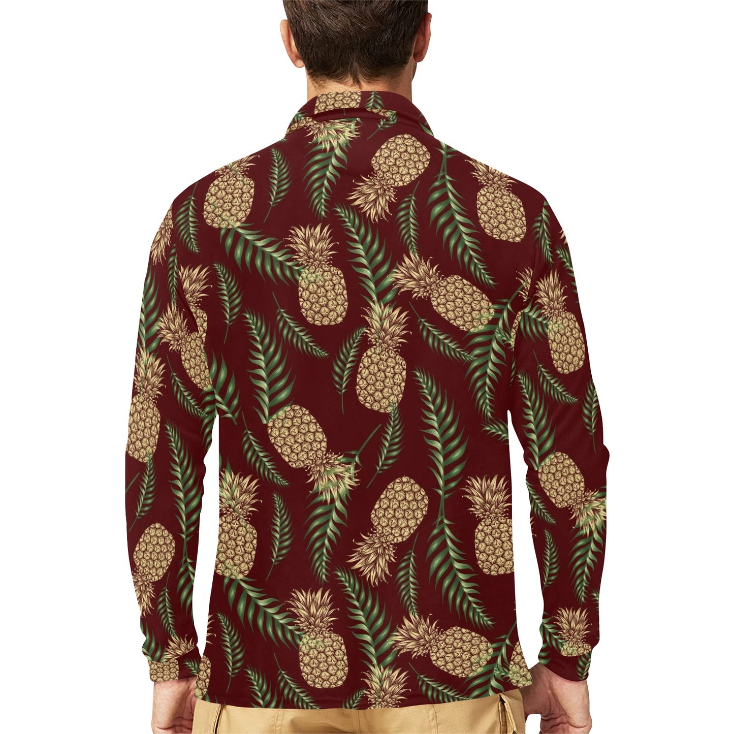 Pineapple Pattern Print Design PP013 Long Sleeve Polo Shirt For Men's