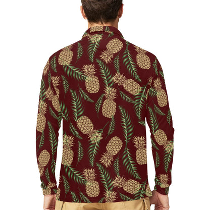 Pineapple Pattern Print Design PP013 Long Sleeve Polo Shirt For Men's