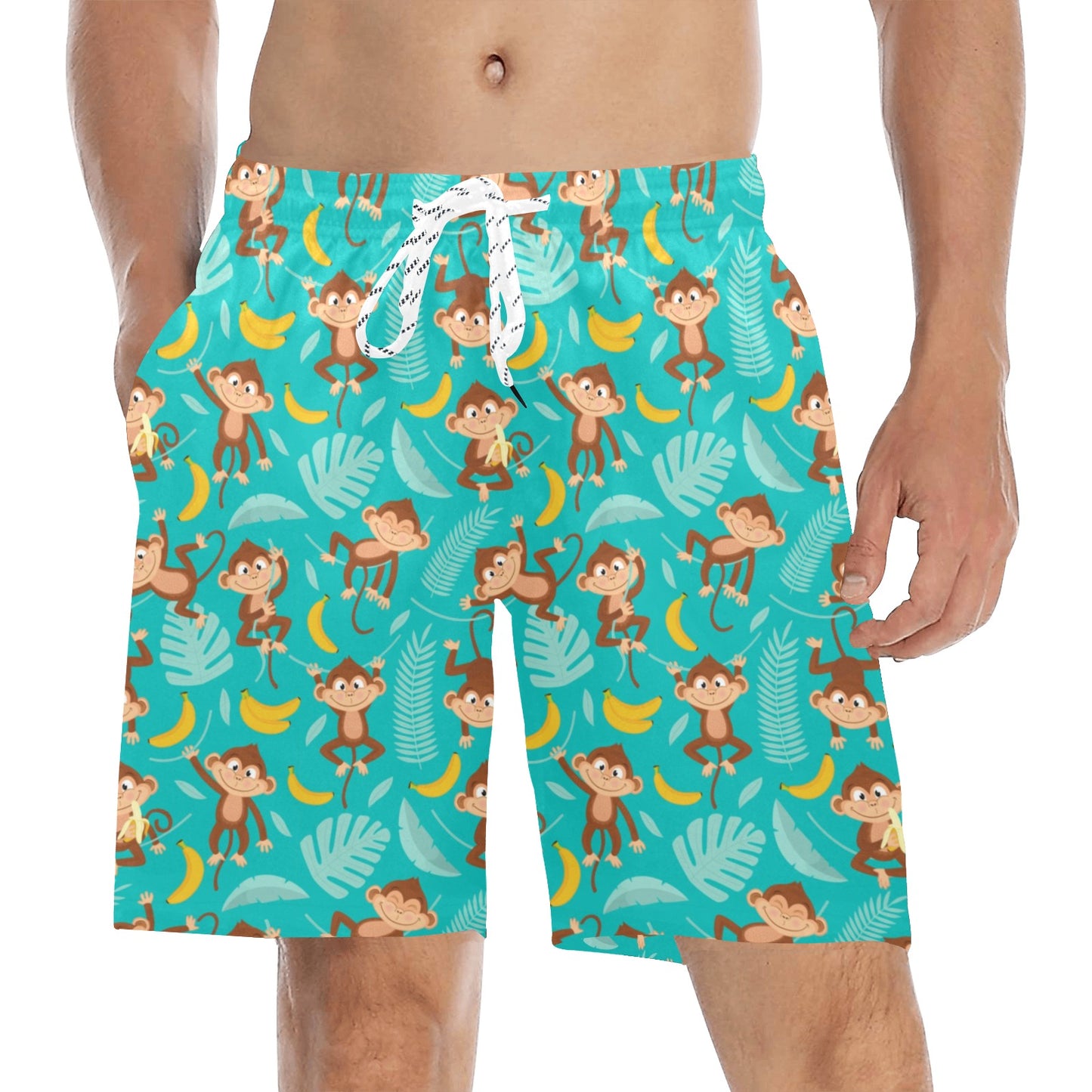 Monkey Happy Design Themed Print Men's Swim Trunks Beach Shorts