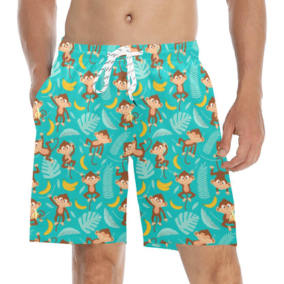 Monkey Happy Design Themed Print Men's Swim Trunks Beach Shorts