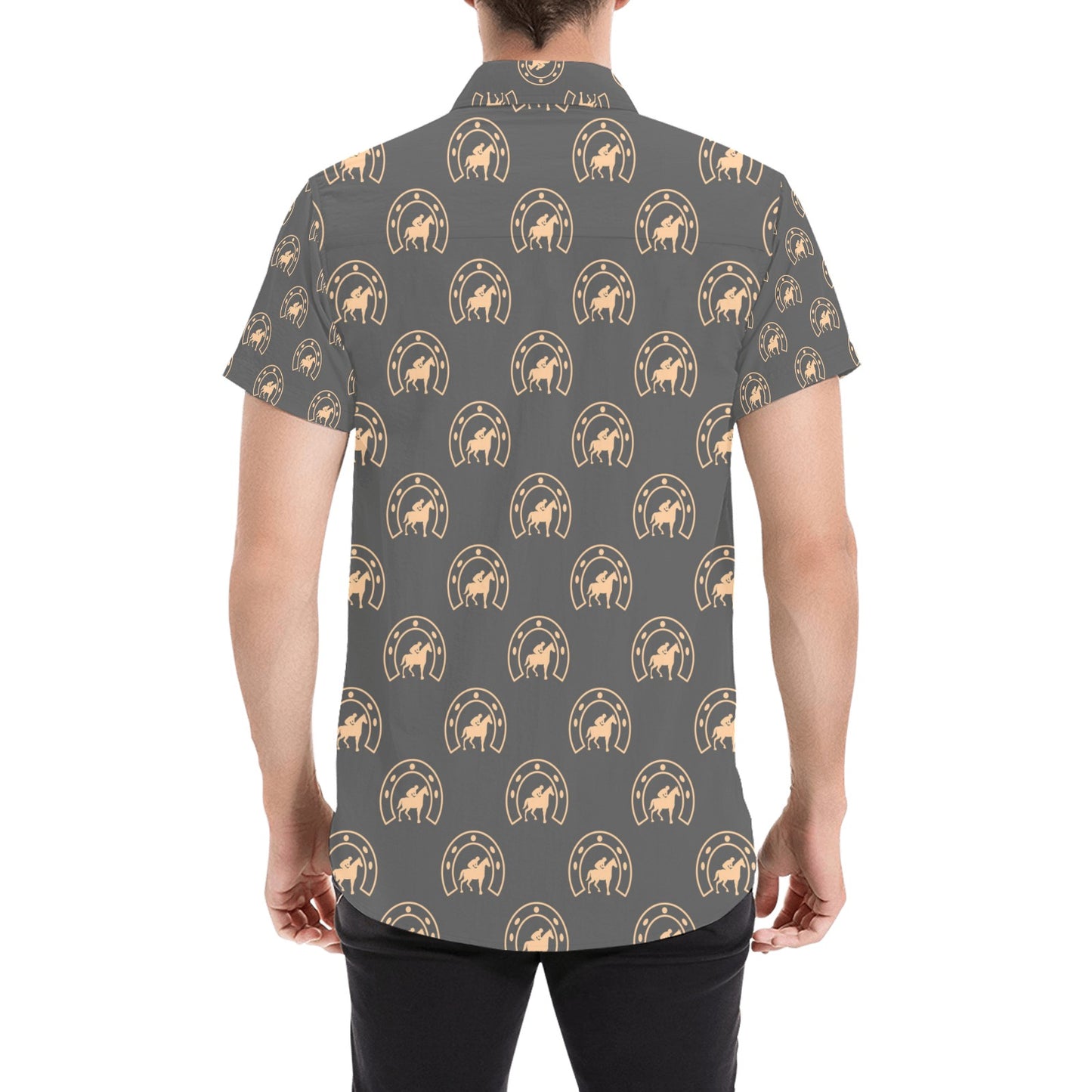 Horseshoe Print Design LKS306 Men Short Sleeve Button Up Shirt