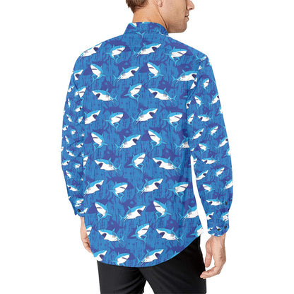 Shark Print Design LKS308 Men's Long Sleeve Dress Shirt