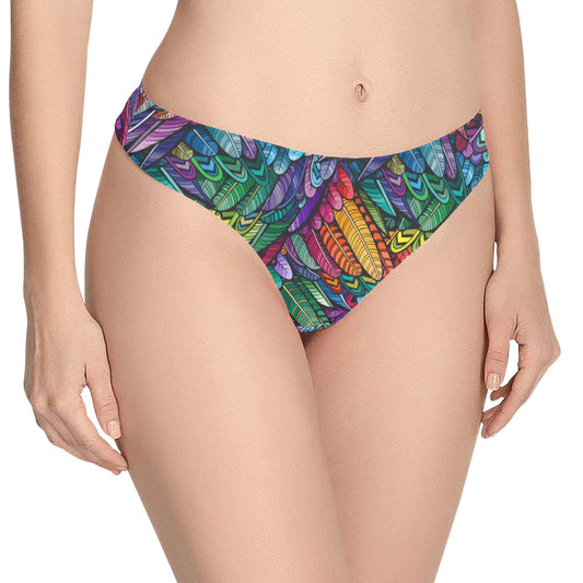 Feather Multicolor Design Print Women's Thongs