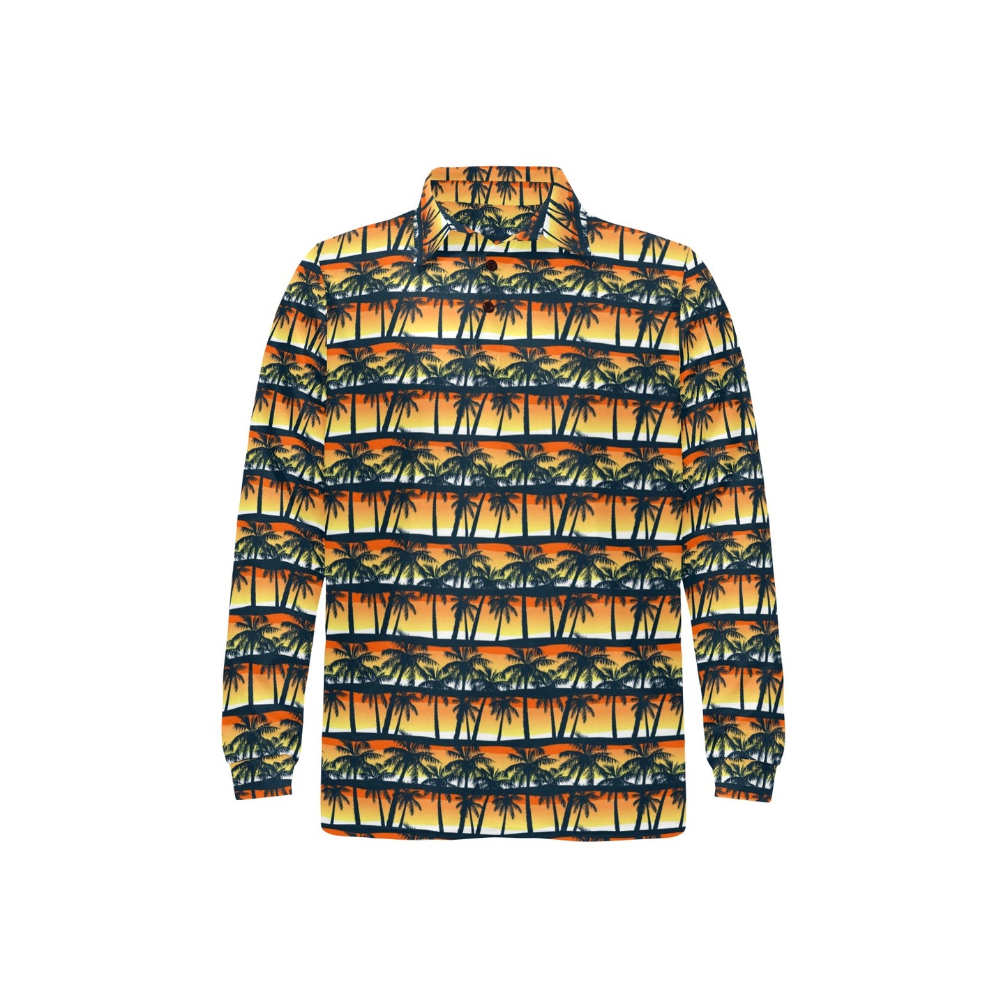 Palm Tree Sunset Design Print Long Sleeve Polo Shirt For Men's