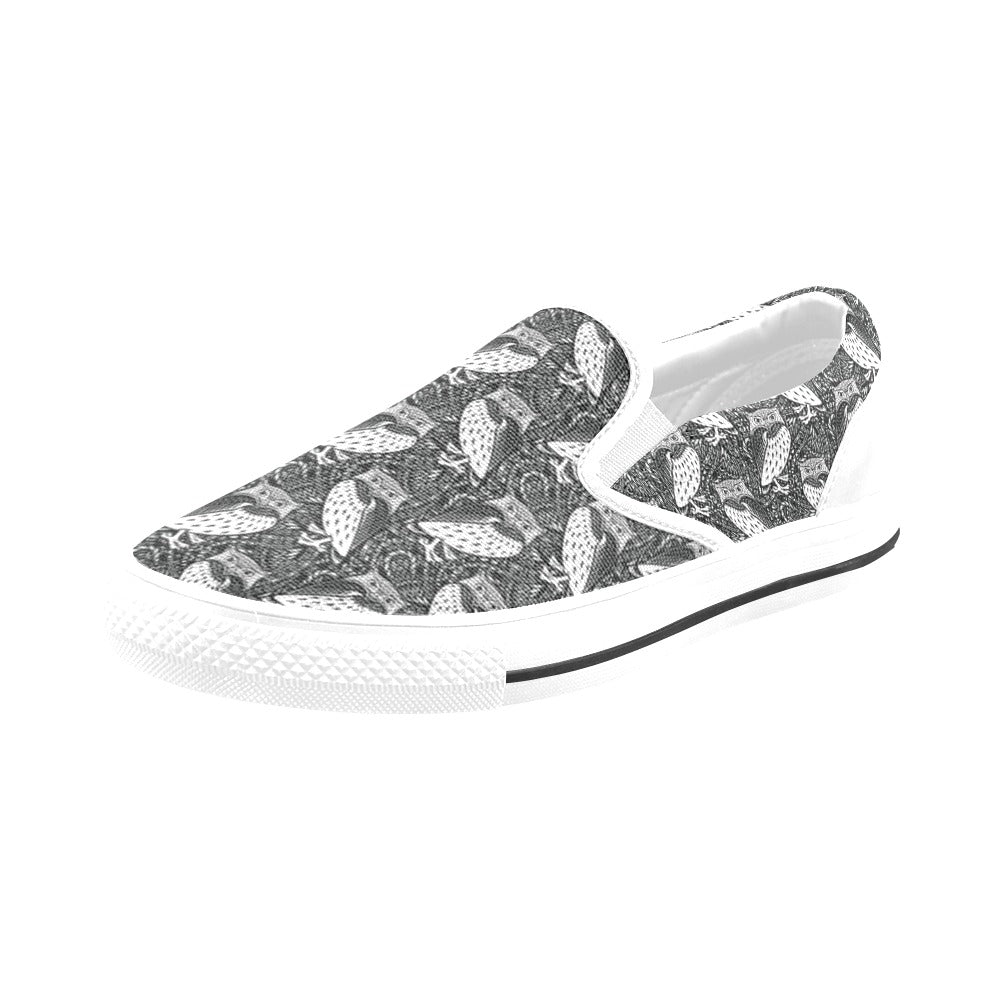 Tribal Pattern Print Design LKS308 White Slip Ons Canvas Women's Shoes
