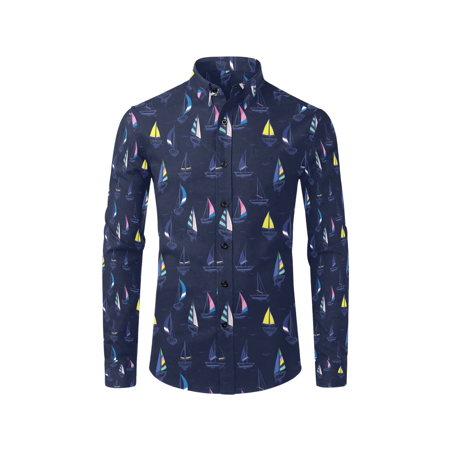 Sailboat Print Design LKS305 Men's Long Sleeve Dress Shirt