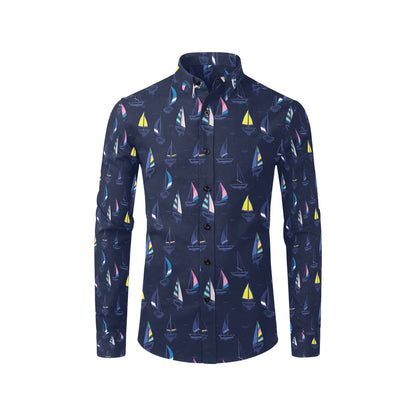 Sailboat Print Design LKS305 Men's Long Sleeve Dress Shirt