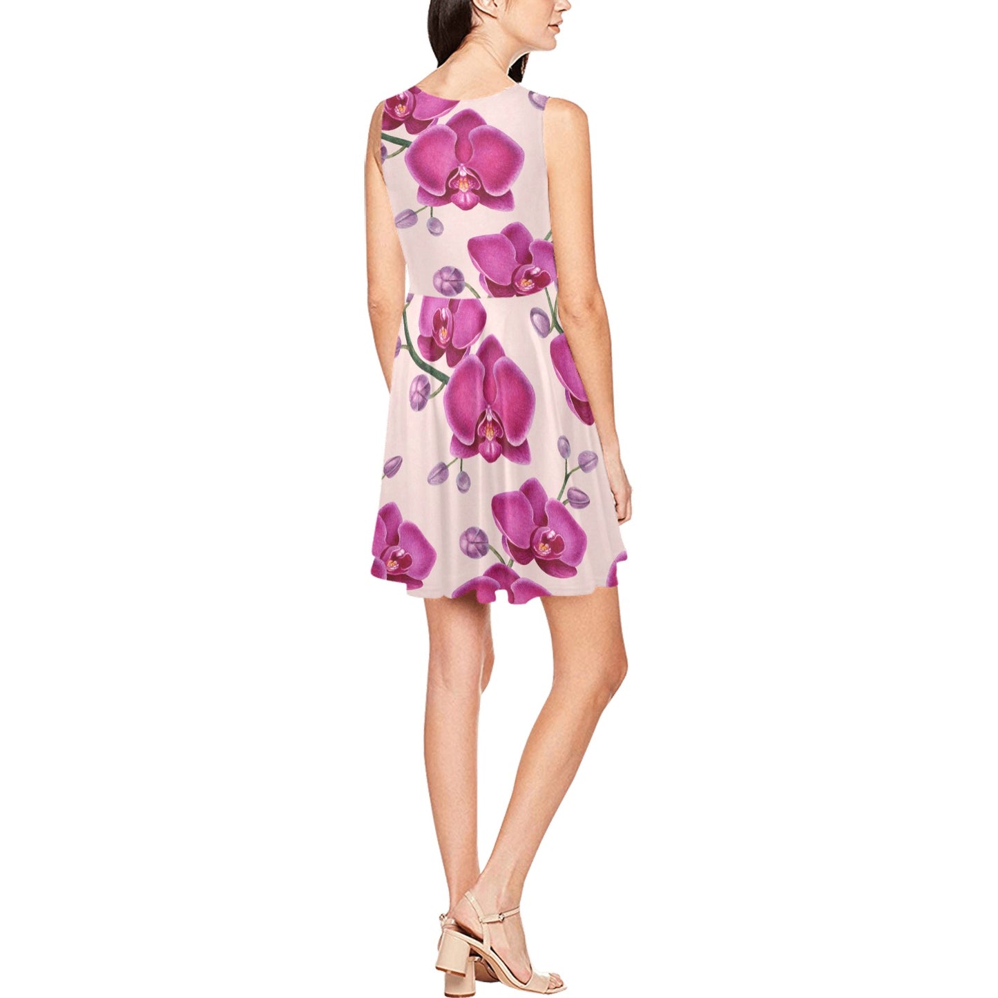 Orchid Pattern Print Design A02 Sleeveless Dress