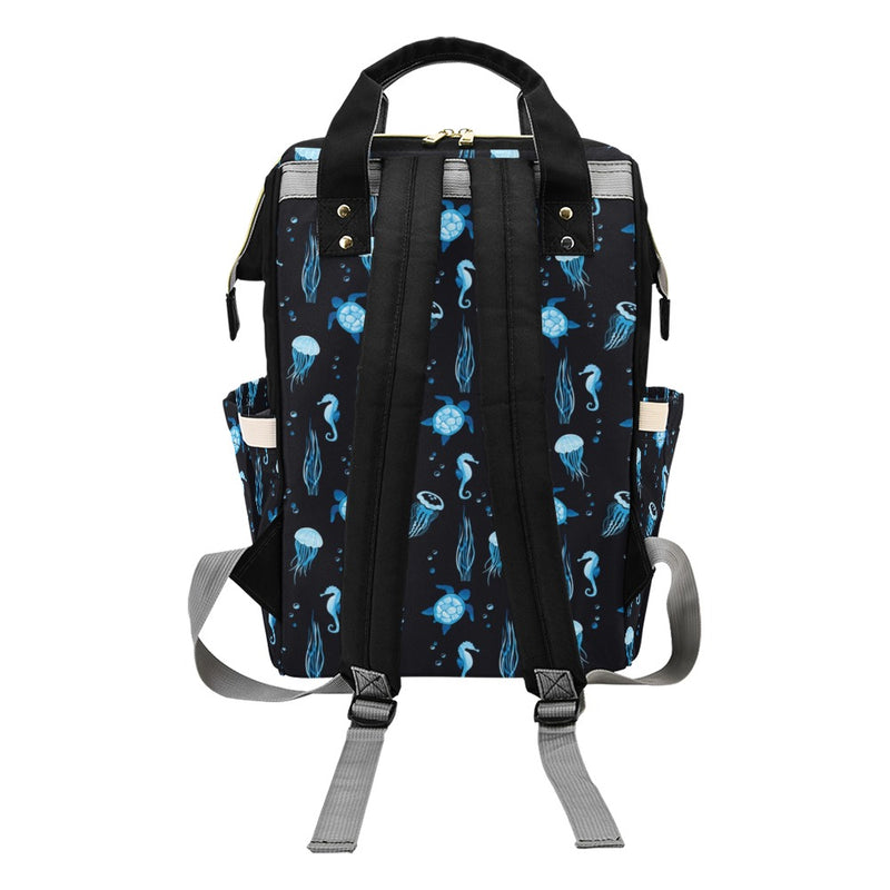 Sea Turtle Jelly Fish Sea Horse Print Design LKS3014 Diaper Bag Backpack