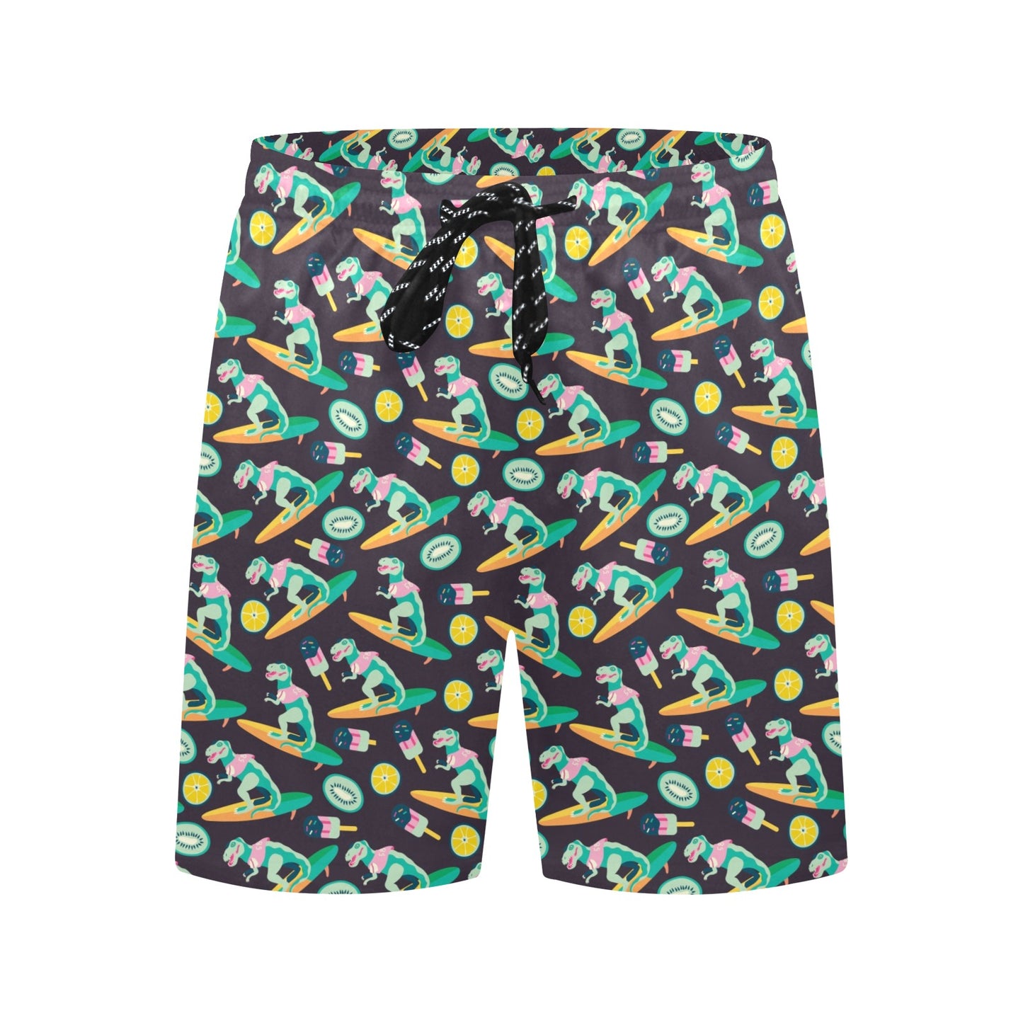Surfboard T Rex Print Design LKS301 Men's Swim Trunks Beach Shorts