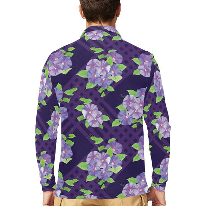 Morning Glory Pattern Print Design MG03 Long Sleeve Polo Shirt For Men's