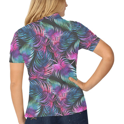 Palm Leaves Pattern Print Design PL010 Women's Polo Shirt