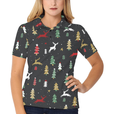 Christmas Tree Deer Style Pattern Print Design 03 Women's Polo Shirt