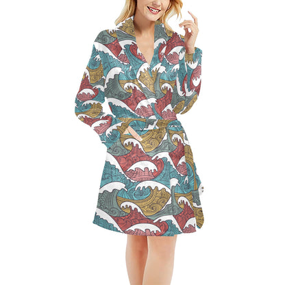 Tribal Wave Pattern Print Women's Fleece Robe