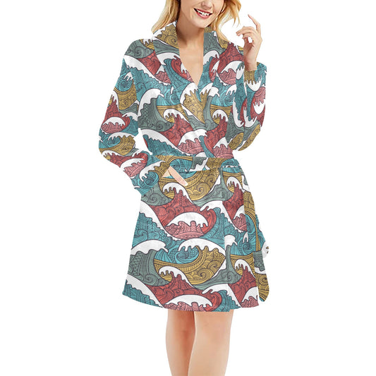 Tribal Wave Pattern Print Women's Fleece Robe