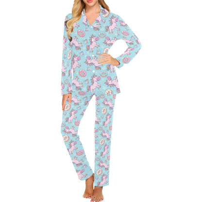 Donut Unicorn Pattern Print Design DN016 Women's Long Pajama Set