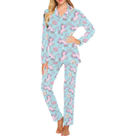 Donut Unicorn Pattern Print Design DN016 Women's Long Pajama Set