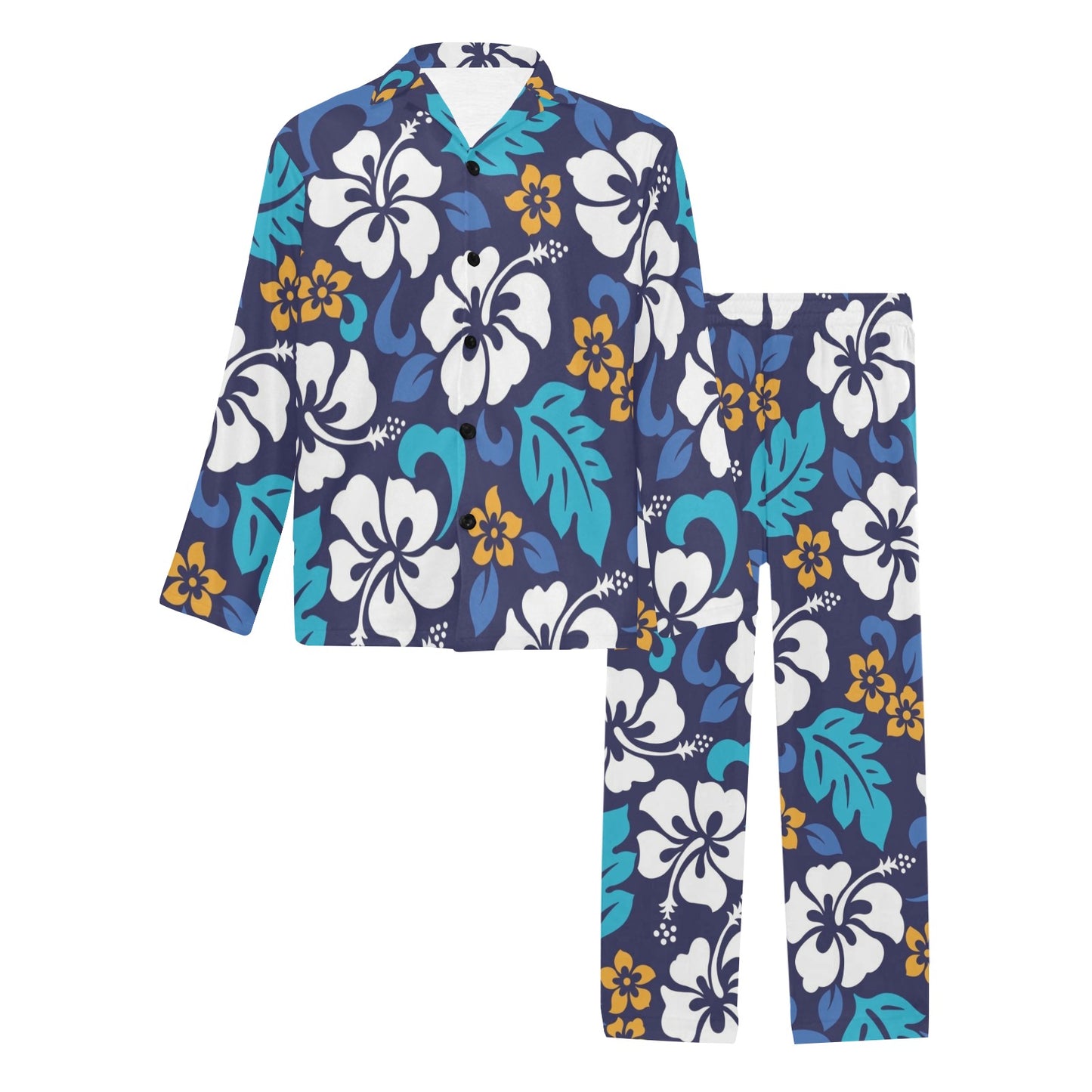 Hibiscus Pattern Print Design HB030 Men's Long Pajama Set