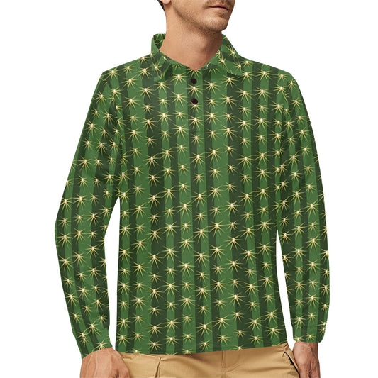 Cactus Skin Print Pattern Long Sleeve Polo Shirt For Men's