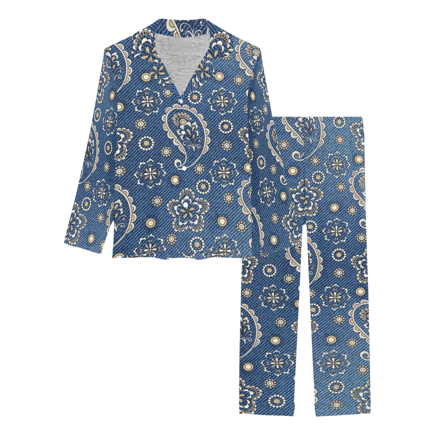 Jean Paisley Pattern Print Design 01 Women's Long Pajama Set