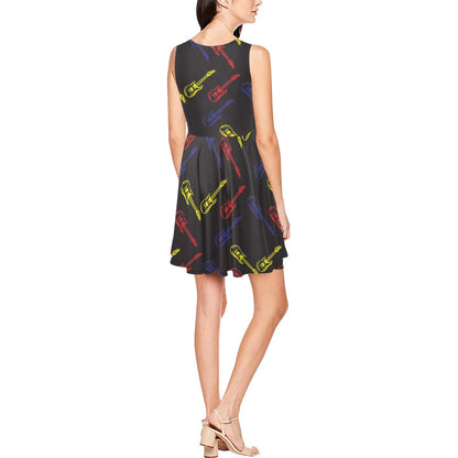 Electric Guitar Pattern Print Design 03 Sleeveless Dress
