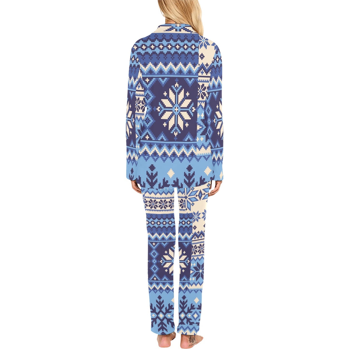 Nordic Pattern Print Design A04 Women's Long Pajama Set
