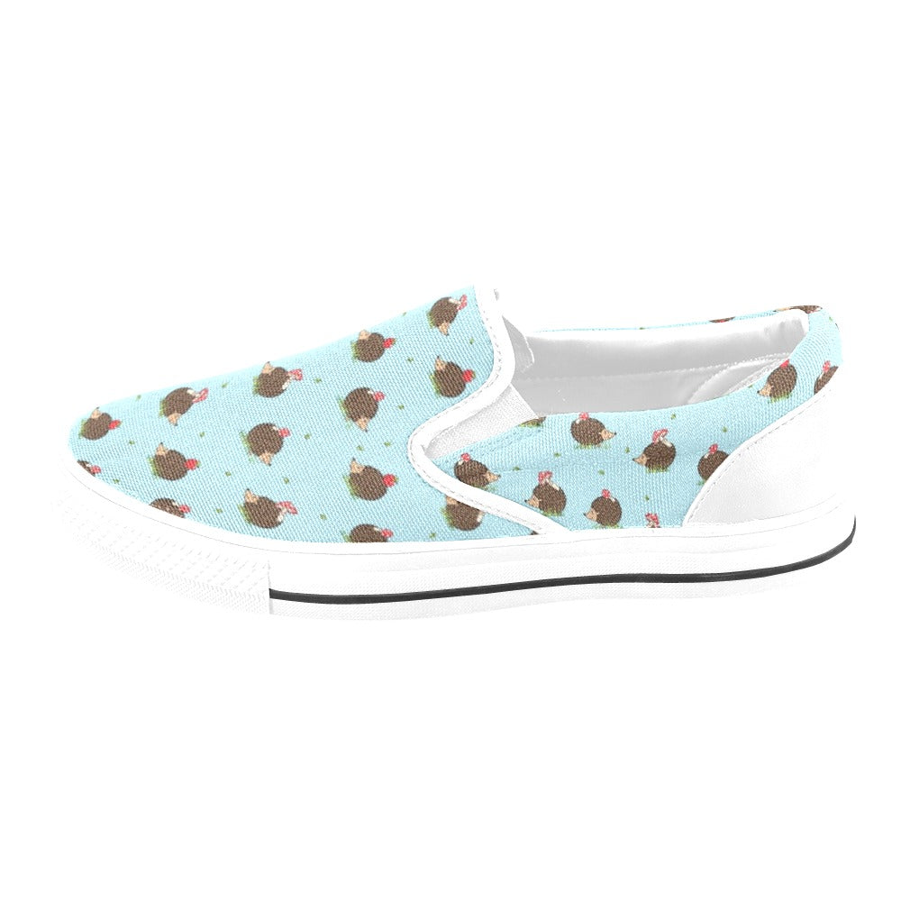 Hedgehog Print Design LKS402 White Slip Ons Canvas Women's Shoes